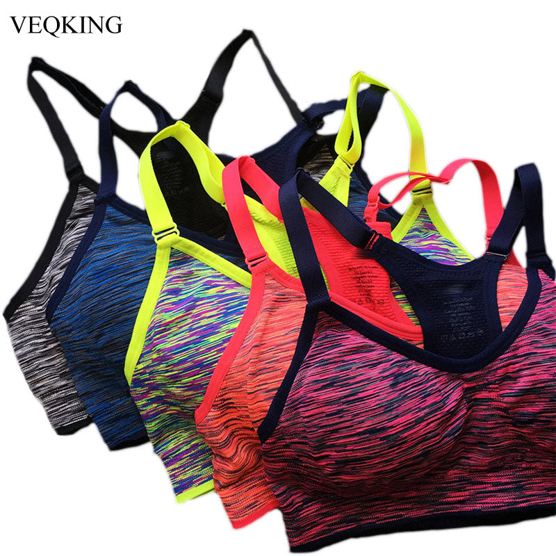 VEQKING Quick Dry Sports Bra,Women Padded Wirefree Adjustable Shakeproof Fitness Underwear,Push Up  Seamless Yoga Running Tops